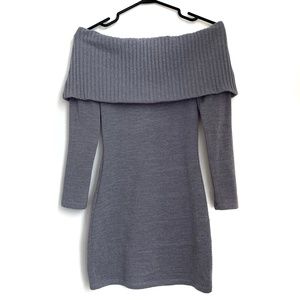 M Boutique/Mendocino Gray Off Shoulder Sweater Bodycon Mini Dress XS/S (EUC)